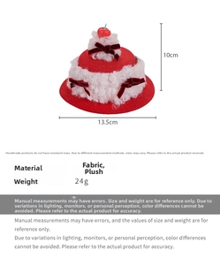 Detailed view of the red cherry cake birthday hat hair clip with fabric dimensions