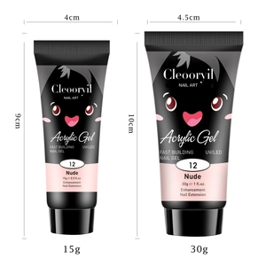 Comparison of 15g and 30g nude acrylic extension gel bottles with size dimensions