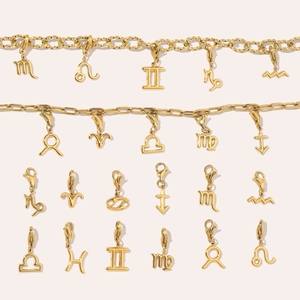 14K gold plated zodiac pendants with stainless steel cuban and link chain bracelets