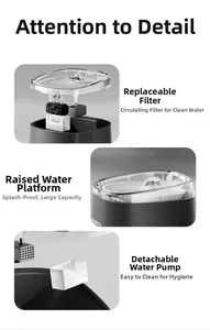 Detail of automatic cat water fountain showing the replaceable filter and pump assembly