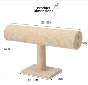 Linen T-bar jewelry display stand with dimensions 23.5cm length and 14cm total height