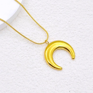 Golden crescent moon pendant necklace with sleek snake chain for men and women