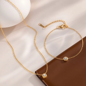 Minimalist Zircon Pendant Necklace Bracelet Anklet Stainless Steel Jewelry For Women Elegant