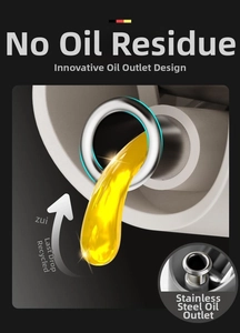 Detail of stainless steel oil bottle spout with anti-drip design and automatic suction back