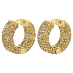 Luxury 18K gold plated hoop earrings with four rows of micro-paved cubic zirconia gems