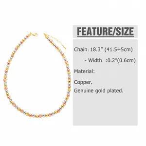 Size chart showing 18.3 inch copper beaded necklace with gold plated specifications