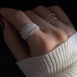 925 sterling silver multi-layer wrap ring and minimalist streamlined open ring set for women
