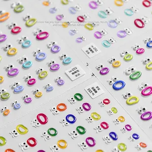 3D jelly nail art stickers featuring cute cartoon mouths and eyes in vibrant graffiti style