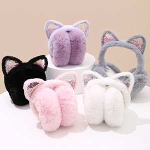 Katzenohr Ohrenschützer Kunstfell Pailletten Warm Plüsch Faltbar Ohrenwärmer Für Kinder Mädchen Frauen Süß Winter Accessoire