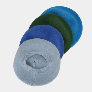 Fashionable warm knitted rabbit fur beret in light blue, navy, dark green, and royal blue