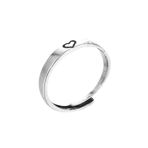 Minimalist silver heart open ring with adjustable band and black heart outline engraving