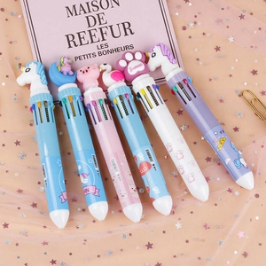 Creative 10-color shuttle pens with cute cartoon toppers like unicorn and flamingo
