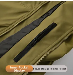 Detail der armee-grünen Jacke mit einer sicheren schwarzen Reißverschluss-Innentasche