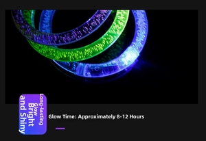 Macro shot of LED glowing bubble bracelets in green, blue, and purple light effects