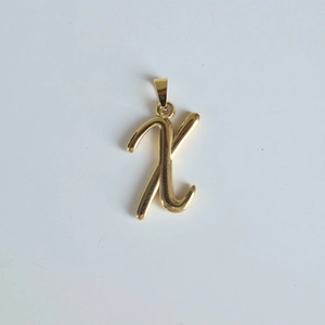 Pendentif monogramme lettre X en acier inoxydable or 18K poli avec finition brillante