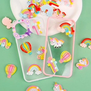 Colorful resin charms set with unicorn and rainbow designs for DIY phone case decoration