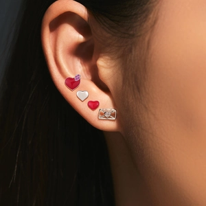 S925 sterling silver heart and envelope stud earrings set for a romantic sweet style