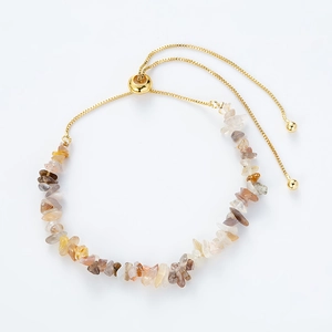 Adjustable natural stone beaded bracelet with gold sliding clasp for women