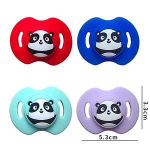 Funny baby silicone pacifiers with cute panda design in four vibrant color options