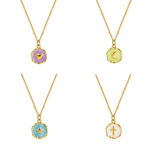 18K gold plated stainless steel necklaces with colorful enamel heart star and cross charms