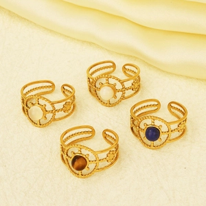 French vintage 304 stainless steel open rings with natural stones in four colors