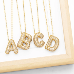 18K Gold Silver Plated Copper Alphabet Initial Pendant Necklace For Women Zirconia Inlaid 26 Letters Chain Fashion Jewelry