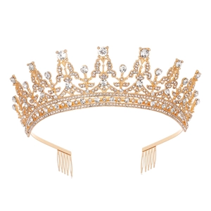Detailed view of the gold crown base with dual side combs and sparkling rhinestones
