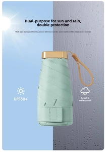 Detail of mint green mini umbrella with UPF50+ protection and level 5 waterproof coating