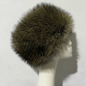 Thick faux fox fur winter hat for women in brown Russia style round top cozy design