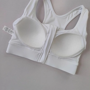 White high-impact sports bra with front zipper and breathable mesh panels