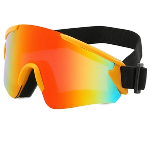 Outdoor ski and cycling goggles with orange gradient lens and bright yellow frame
