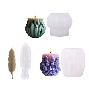 Lavender flower and leaf silicone candle molds set for DIY craft creative candle making