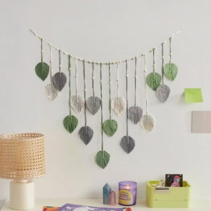 Bohemian handmade macrame leaf wall hanging with cotton fringe for home wall decoration