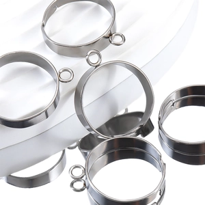 Adjustable stainless steel ring base with round tray for DIY jewelry making