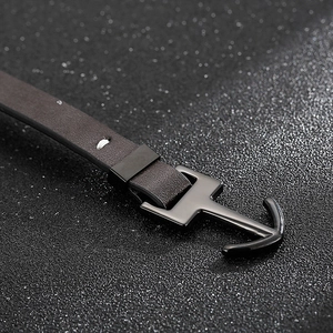 Bracelet ancre pour homme en cuir tressé marron foncé avec fermoir en acier noir