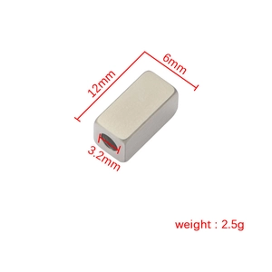 Silver 12mm rectangular stainless steel bead with 3.2mm hole for DIY jewelry