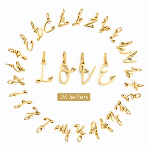 Stainless Steel Artistic Letter Initial Heart Pendant Charms For DIY Jewelry Making Necklace Bracelet Women Accessory Pendant Only (Without Chain)