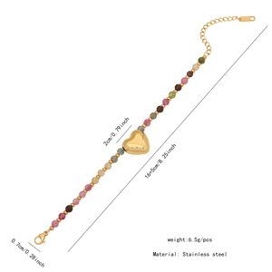 Detailed size specifications for the vintage natural stone heart bracelet in stainless steel