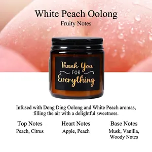 Witte Perzik Oolong geurkaars in amberkleurige glazen pot met fruitige sojageuren