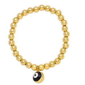 Bracciale a sfere dorate bohémien con ciondolo occhio del male nero e bianco lucido