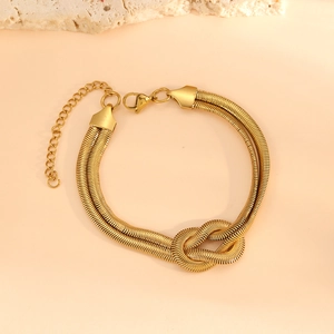 18K gold plated double layered snake chain bracelet with knot detail and extension chain