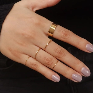 Minimalist Stacking Rings Stainless Steel And Copper With Zircon Gold Plated Polished Band Jewelry For Women Trendy