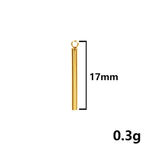 Polished gold cylindrical 304 stainless steel pendant, 17mm length and 0.3g weight