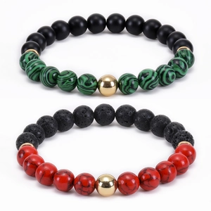 Natural Stone Beaded Bracelet Lava Rock Malachite Tiger Eye Agate Elastic Handmade Unisex Healing Jewelry