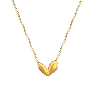 Minimalist gold titanium steel sprout pendant necklace for women on white background