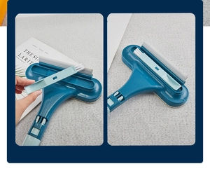 Multi-functional screen window cleaning brush detail, double-sided scraper and bristle design.