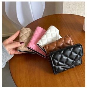 Chic quilted PU leather mini wallets in beige pink white brown and black colors