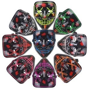 Halloween LED glowing masks in 9 colors with red blood splatter and EL wire effect