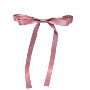 Pink satin ribbon bow hair clip with long streamers for women elegant princess hairstyle