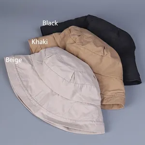 Minimalist washed cotton bucket hats in black, khaki and beige for women sun protection